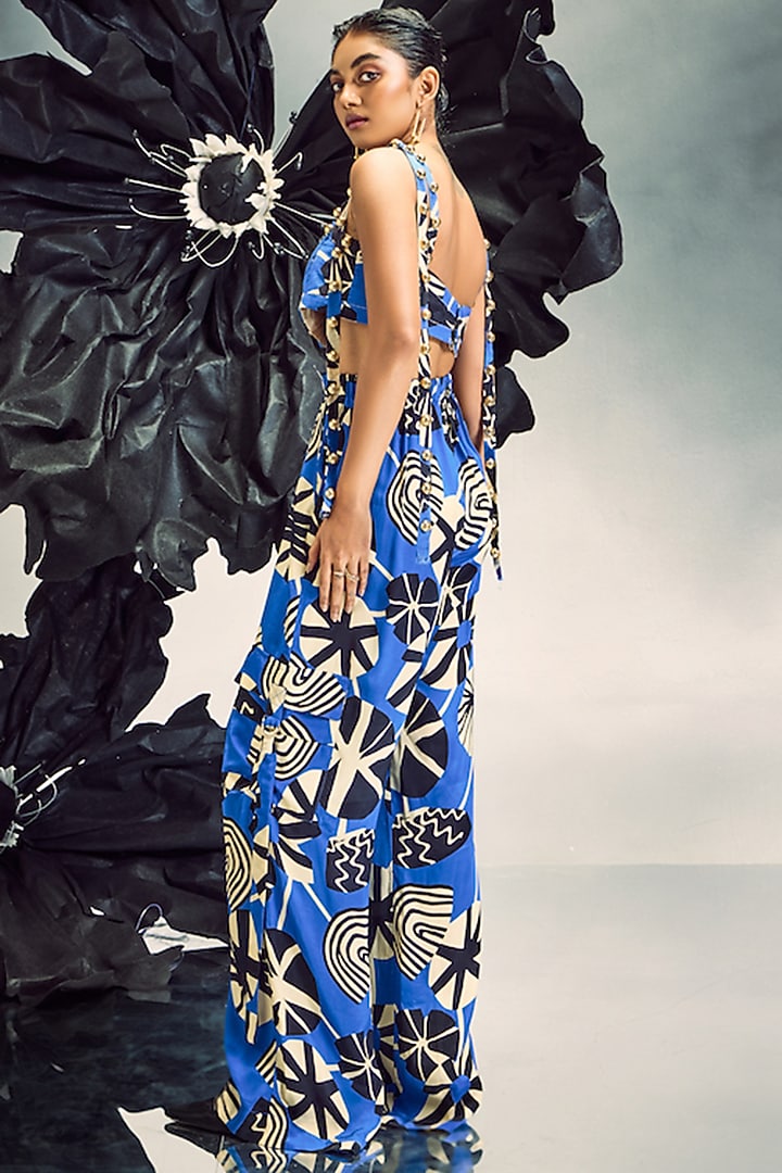 Cobalt Blue Crepe Printed Co-Ord Set by Maison Blu at Pernia's Pop Up Shop