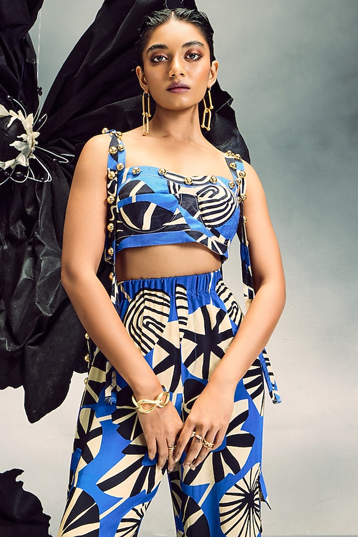Cobalt Blue Crepe Printed Co-Ord Set by Maison Blu at Pernia's Pop Up Shop