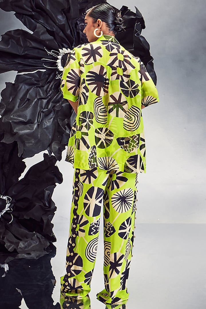 Lime Green Crepe & Sheer Silk Rick Rack Studded Co-Ord Set by Maison Blu at Pernia's Pop Up Shop