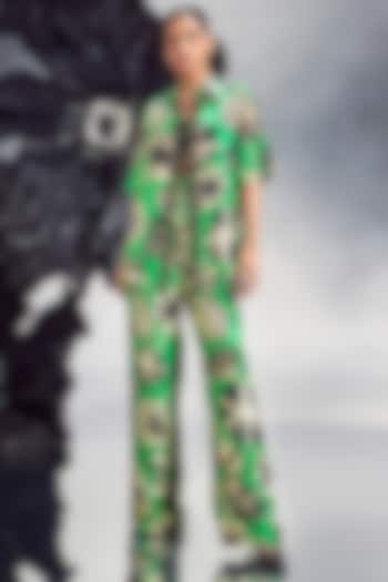 Emerald Green Silk Rick Rack Studded Co-Ord Set by Maison Blu at Pernia's Pop Up Shop