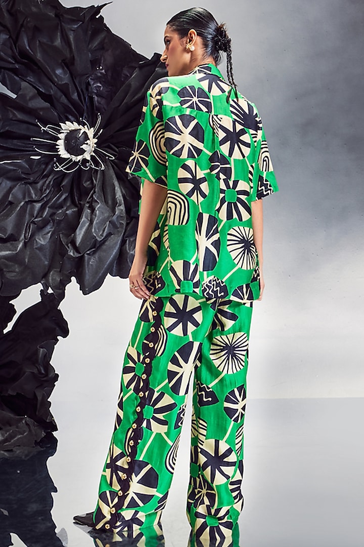 Emerald Green Silk Rick Rack Studded Co-Ord Set by Maison Blu at Pernia's Pop Up Shop