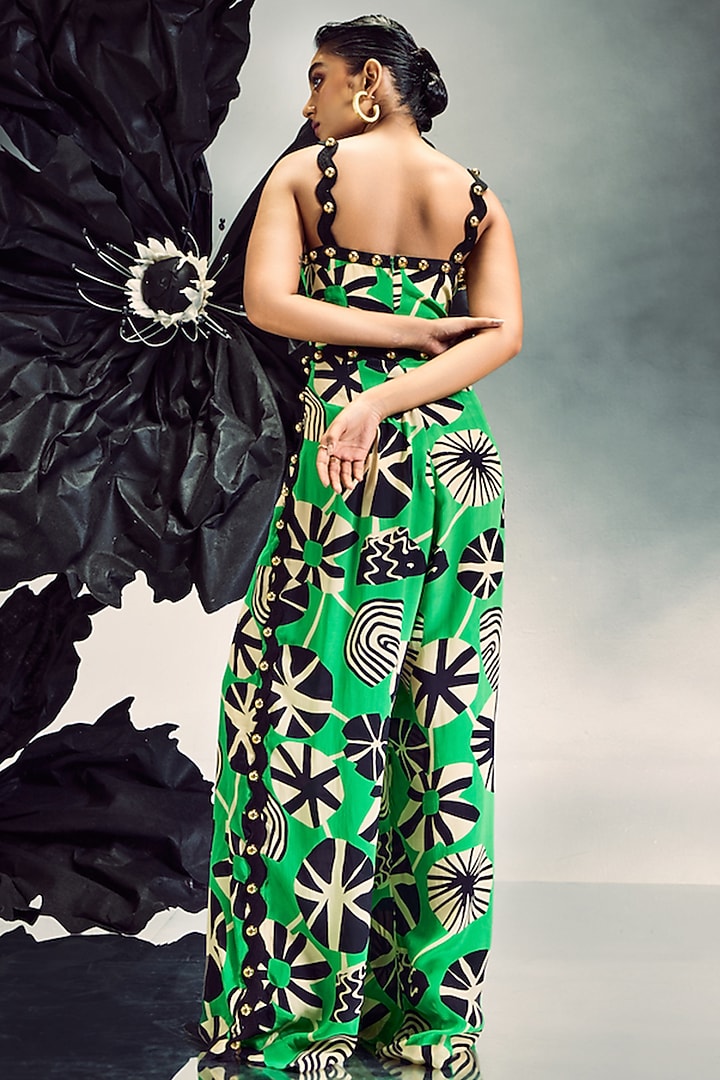 Emerald Green Crepe Studded Jumpsuit With Belt by Maison Blu at Pernia's Pop Up Shop