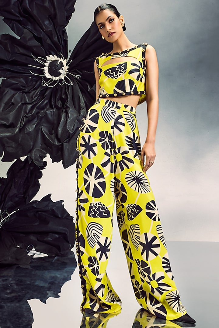 Yellow Crepe & Silk Co-Ord Set by Maison Blu at Pernia's Pop Up Shop