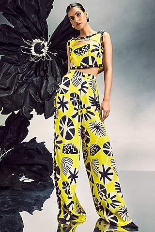 Yellow Crepe & Silk Co-Ord Set by Maison Blu