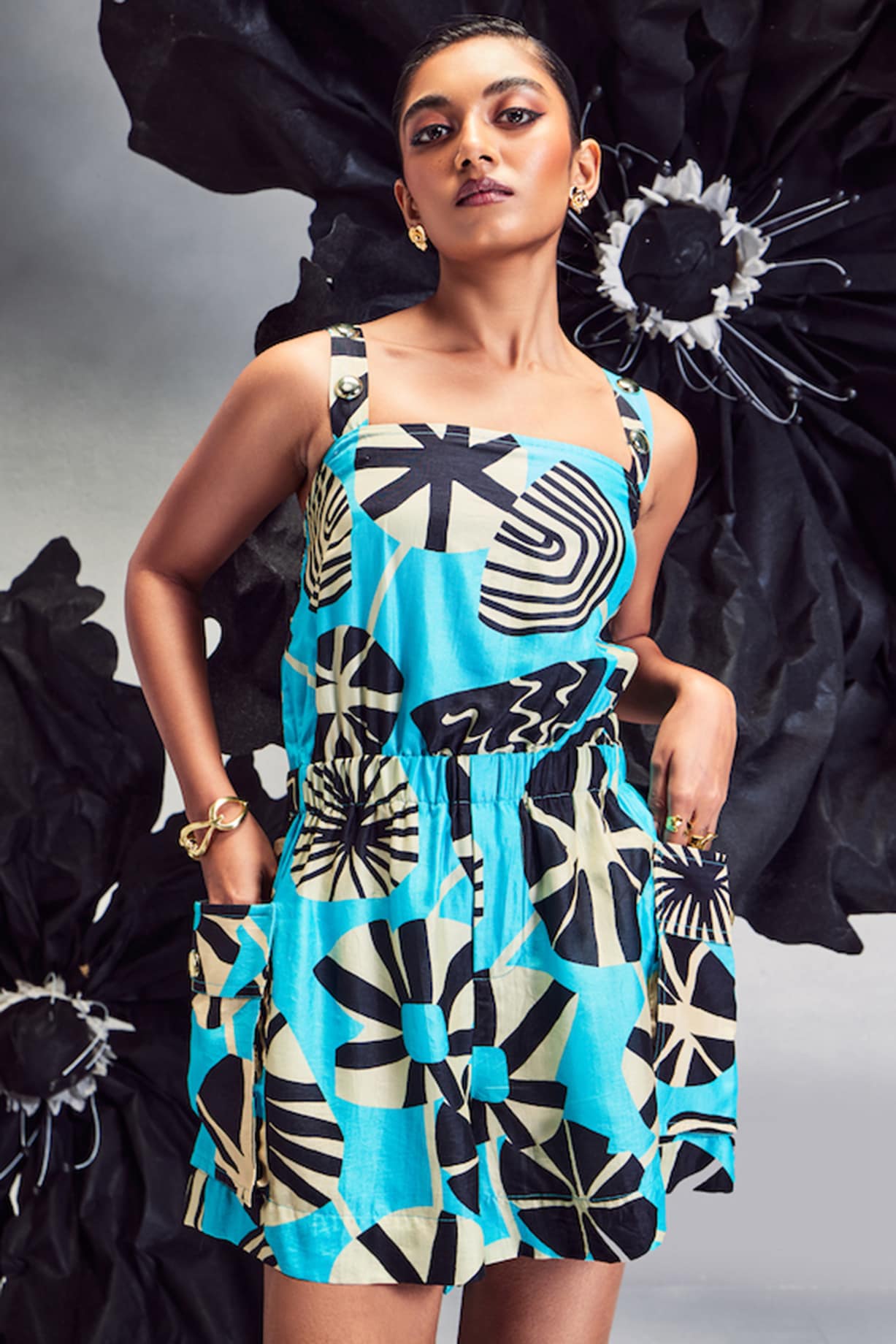 Aqua Blue Sheer Silk Silk Cargo Jumpsuit With Jacket by Maison