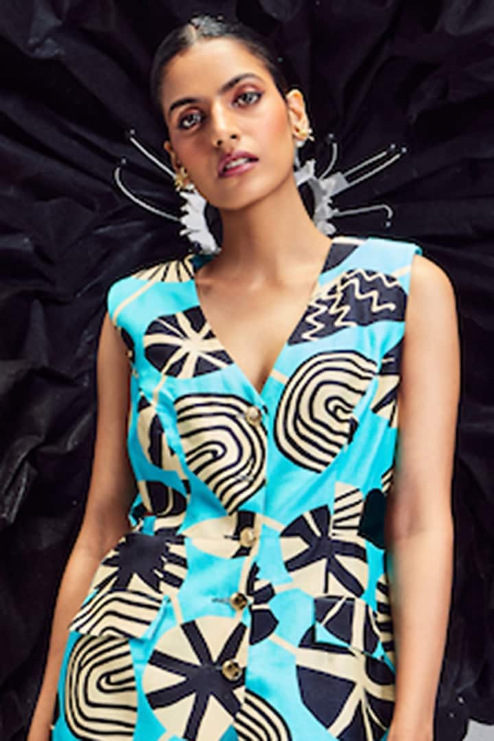 Aqua Blue Silk Cut-Out Blazer Set by Maison Blu at Pernia's Pop Up Shop