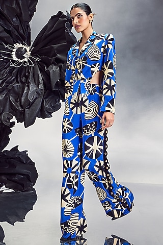 Cobalt Blue Crepe Blazer Set by Maison Blu