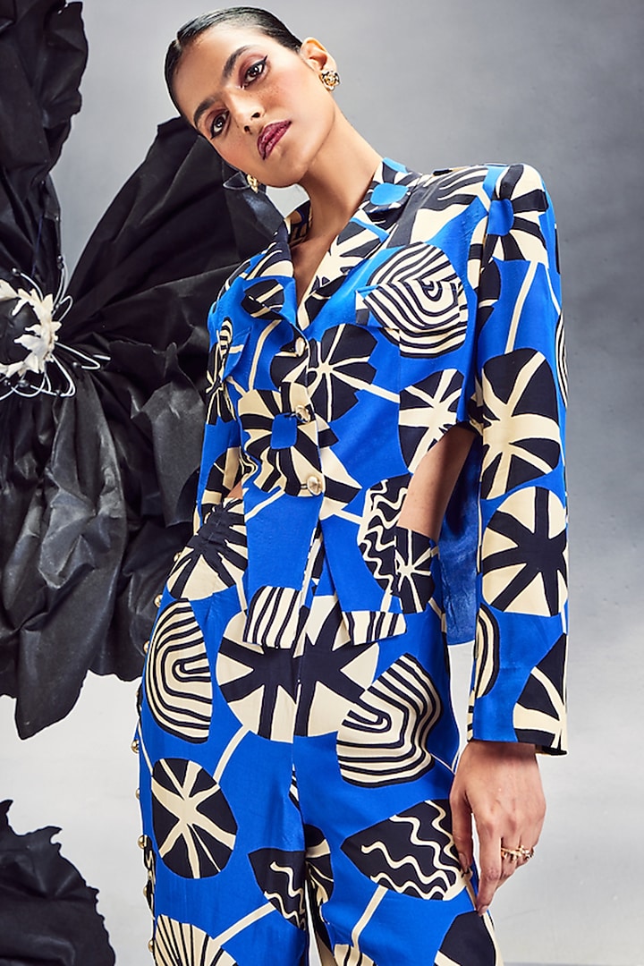 Cobalt Blue Crepe Blazer Set by Maison Blu at Pernia's Pop Up Shop