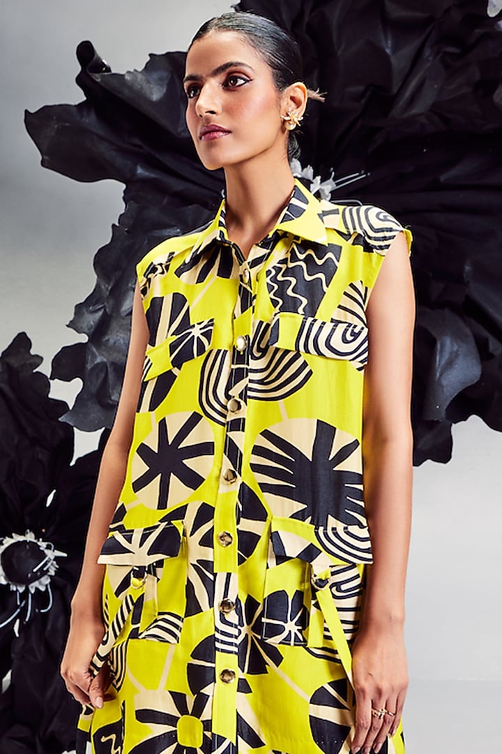Yellow Silk Mini Cargo Summer Dress by Maison Blu at Pernia's Pop Up Shop