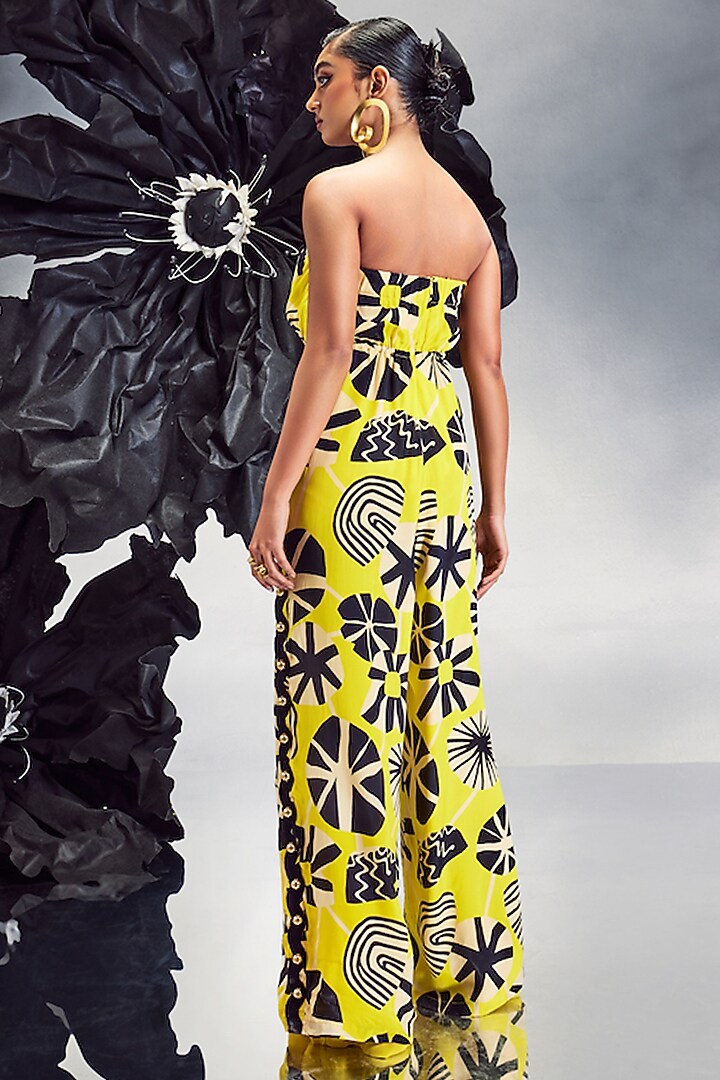Yellow Crepe Printed Jumpsuit by Maison Blu at Pernia's Pop Up Shop