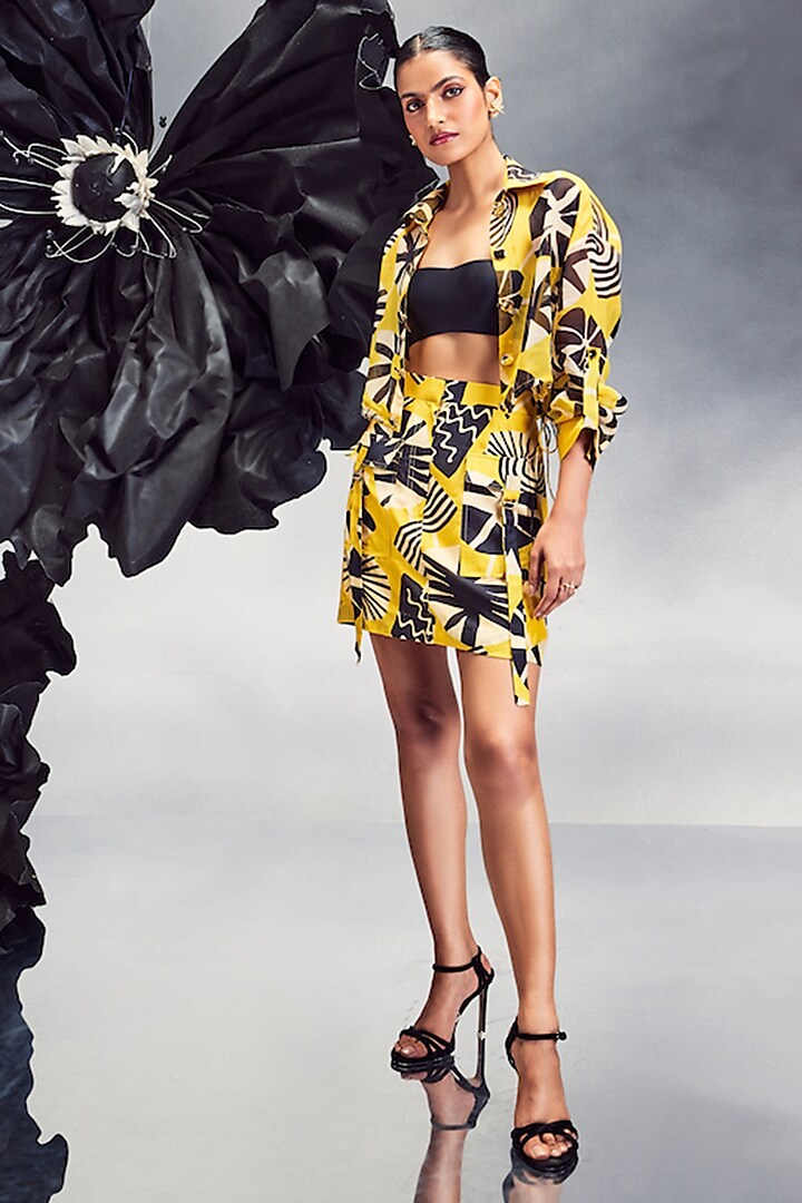 Mustard Yellow Sheer Silk Printed Co-Ord Set by Maison Blu at Pernia's Pop Up Shop