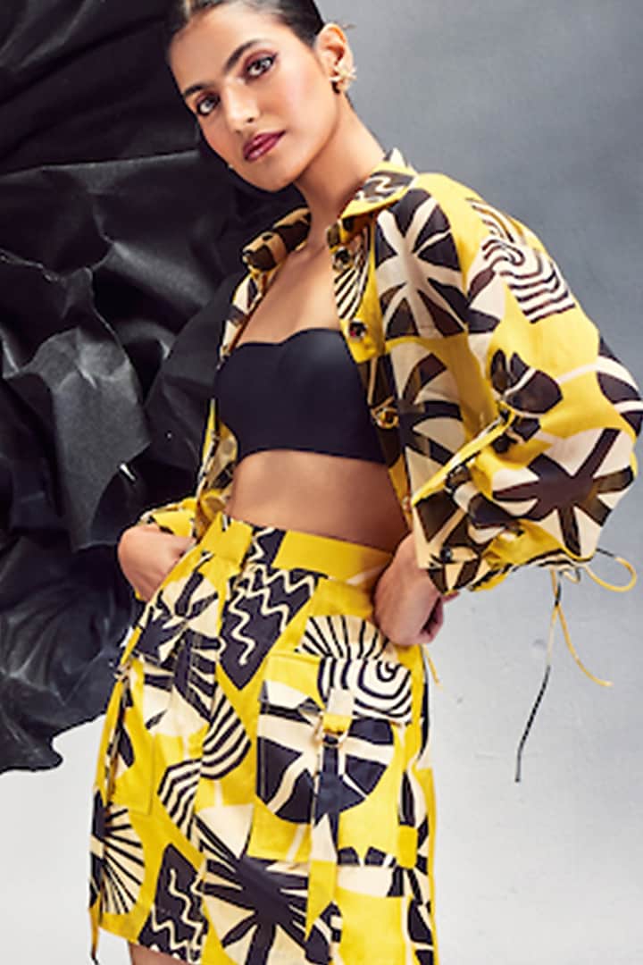 Mustard Yellow Sheer Silk Printed Co-Ord Set by Maison Blu at Pernia's Pop Up Shop