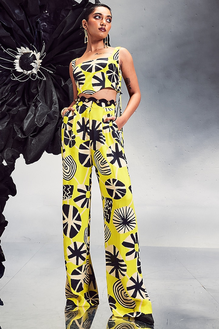 Yellow Silk & Crepe Printed Co-Ord Set by Maison Blu at Pernia's Pop Up Shop