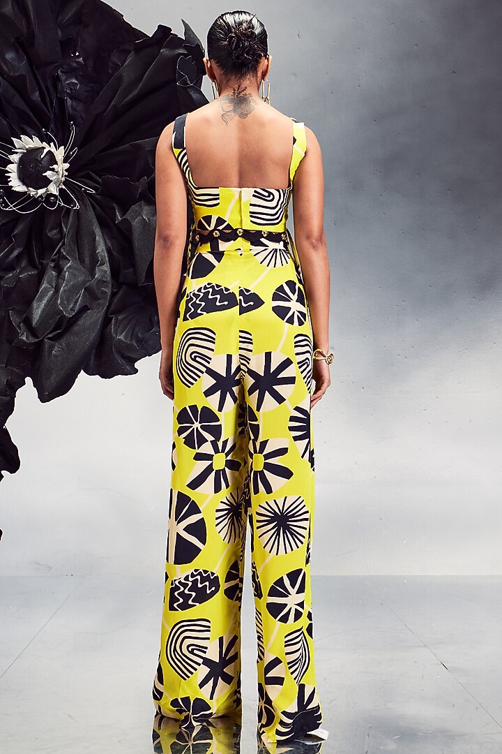 Yellow Silk & Crepe Printed Co-Ord Set by Maison Blu at Pernia's Pop Up Shop
