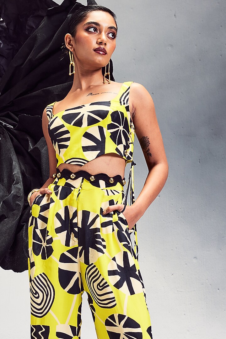 Yellow Silk & Crepe Printed Co-Ord Set by Maison Blu at Pernia's Pop Up Shop