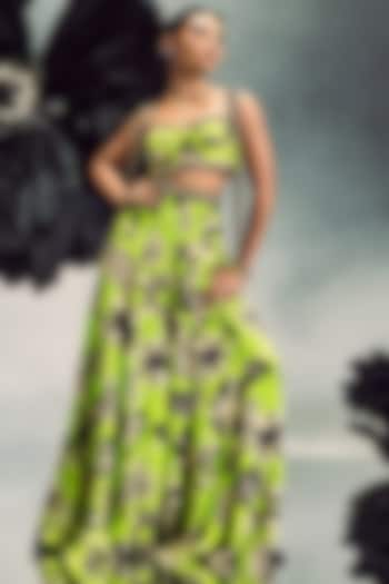 Lime Green Crepe Printed Sharara Set by Maison Blu at Pernia's Pop Up Shop