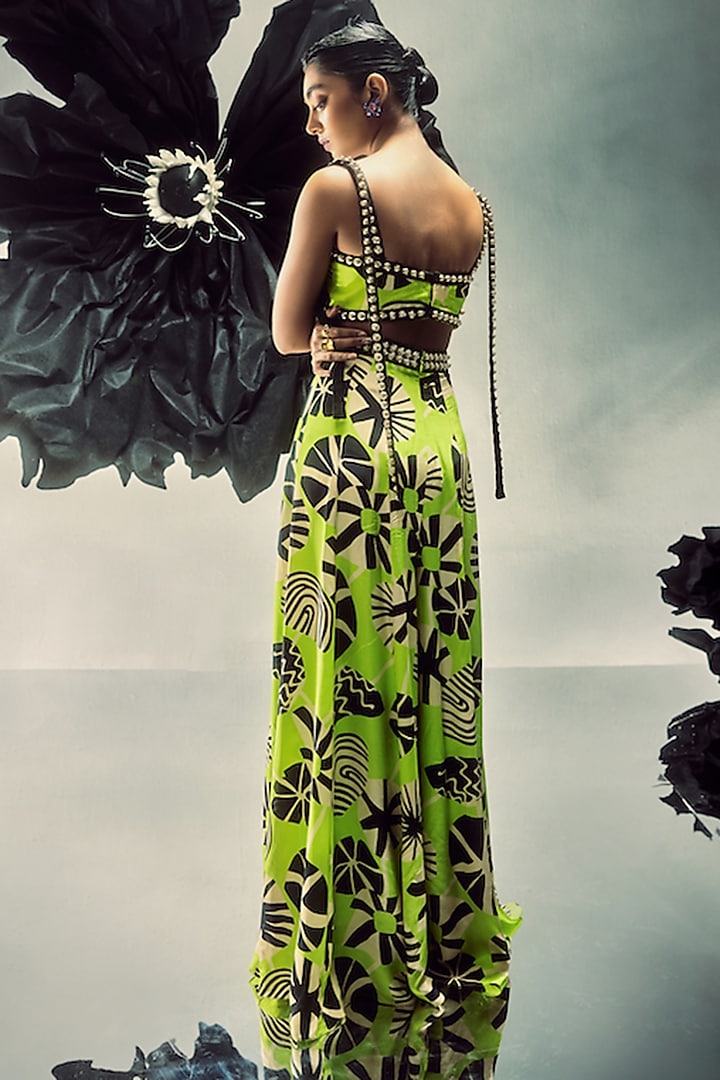 Lime Green Crepe Printed Wedding Sharara Set by Maison Blu at Pernia's Pop Up Shop