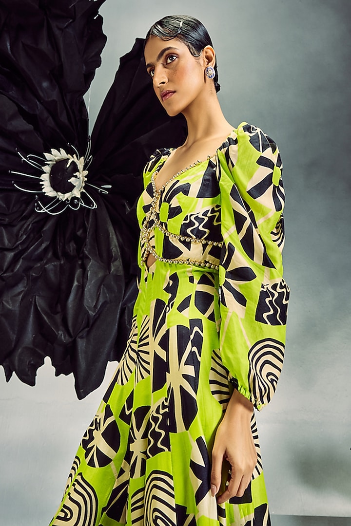 Lime Green Silk Printed Jumpsuit by Maison Blu at Pernia's Pop Up Shop