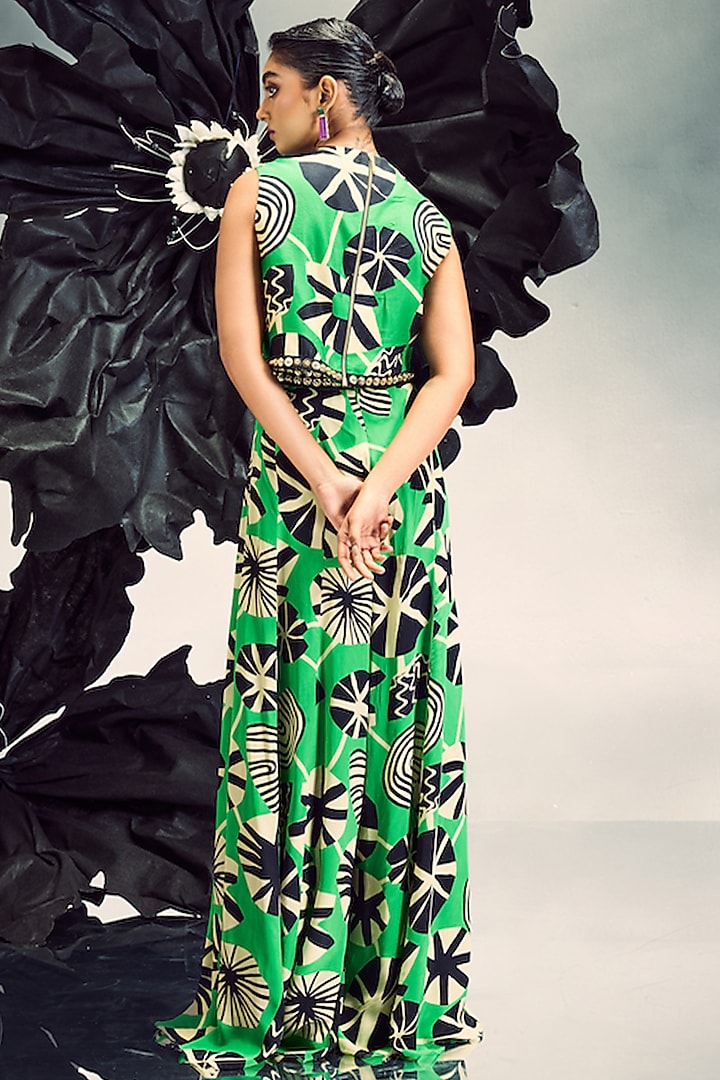 Emerald Green Crepe Printed Wedding Sharara Set by Maison Blu at Pernia's Pop Up Shop