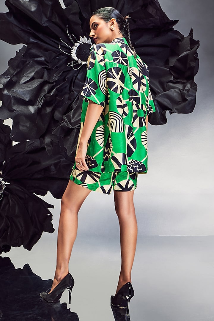 Emerald Green Silk Printed Co-Ord Set by Maison Blu at Pernia's Pop Up Shop