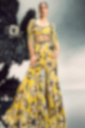 Mustard Yellow Georgette Printed Gharara Set by Maison Blu at Pernia's Pop Up Shop