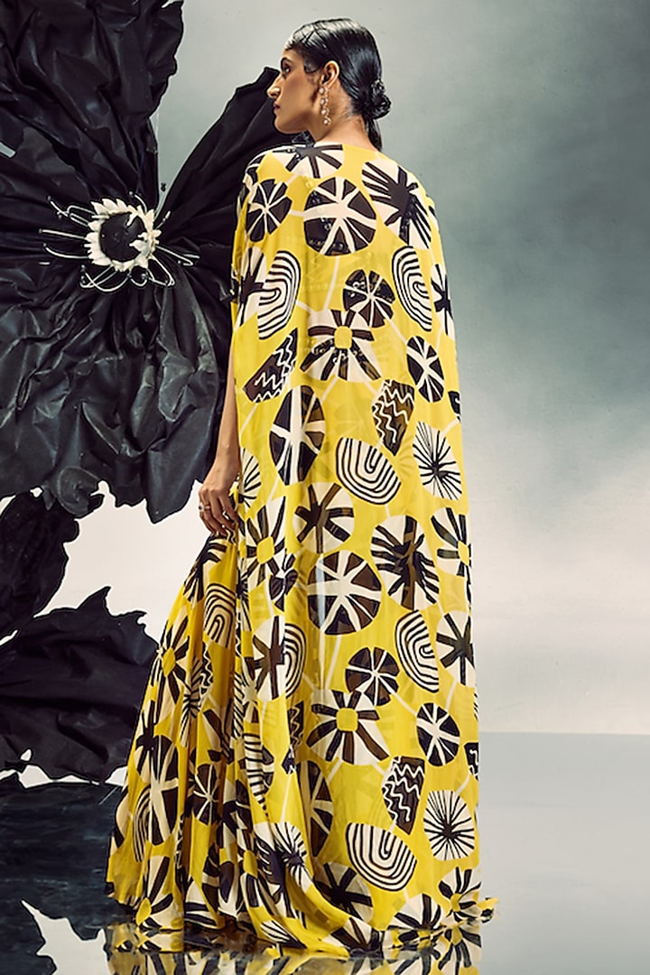 Mustard Yellow Georgette Printed Gharara Set by Maison Blu at Pernia's Pop Up Shop