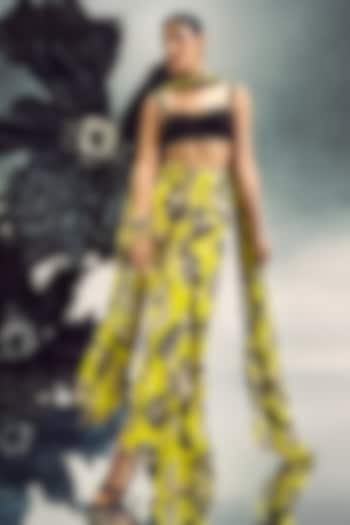 Yellow & Black Crepe & Silk Printed Skirt Set by Maison Blu at Pernia's Pop Up Shop