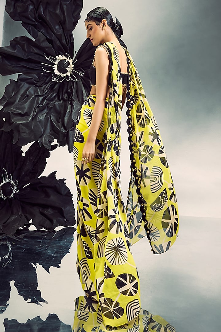 Yellow & Black Crepe & Silk Printed Skirt Set by Maison Blu at Pernia's Pop Up Shop