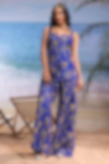 Blue Silk Embellished Kurta Set by Maison Blu at Pernia's Pop Up Shop