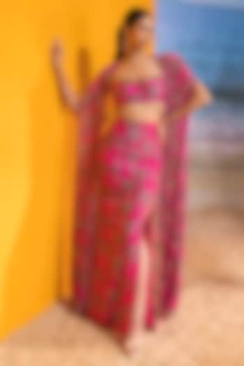 Pink Georgette Embellished Cape Set by Maison Blu at Pernia's Pop Up Shop