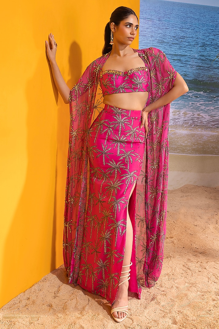 Pink Georgette Embellished Cape Set by Maison Blu at Pernia's Pop Up Shop