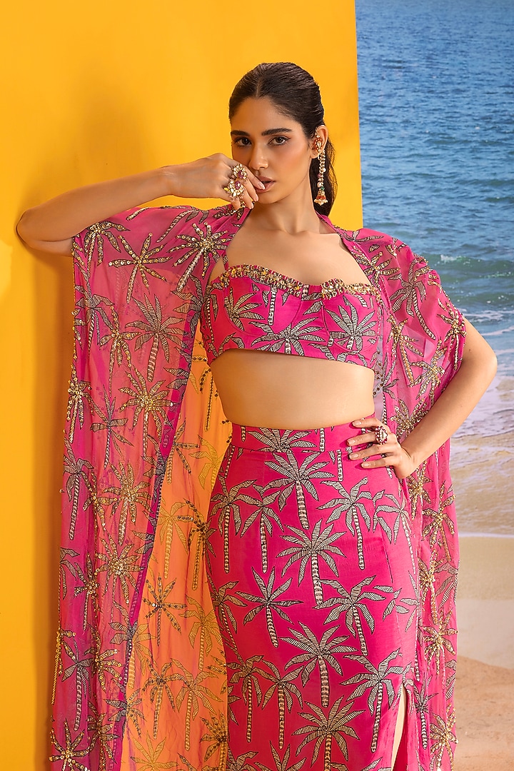 Pink Georgette Embellished Cape Set by Maison Blu at Pernia's Pop Up Shop