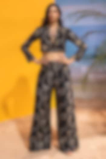 Black Silk Embellished Blazer Set by Maison Blu at Pernia's Pop Up Shop