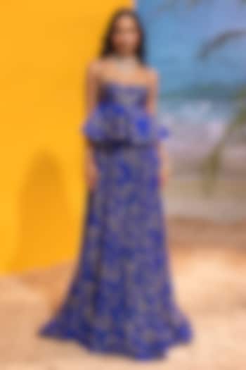 Blue Georgette Printed Skirt Set by Maison Blu at Pernia's Pop Up Shop