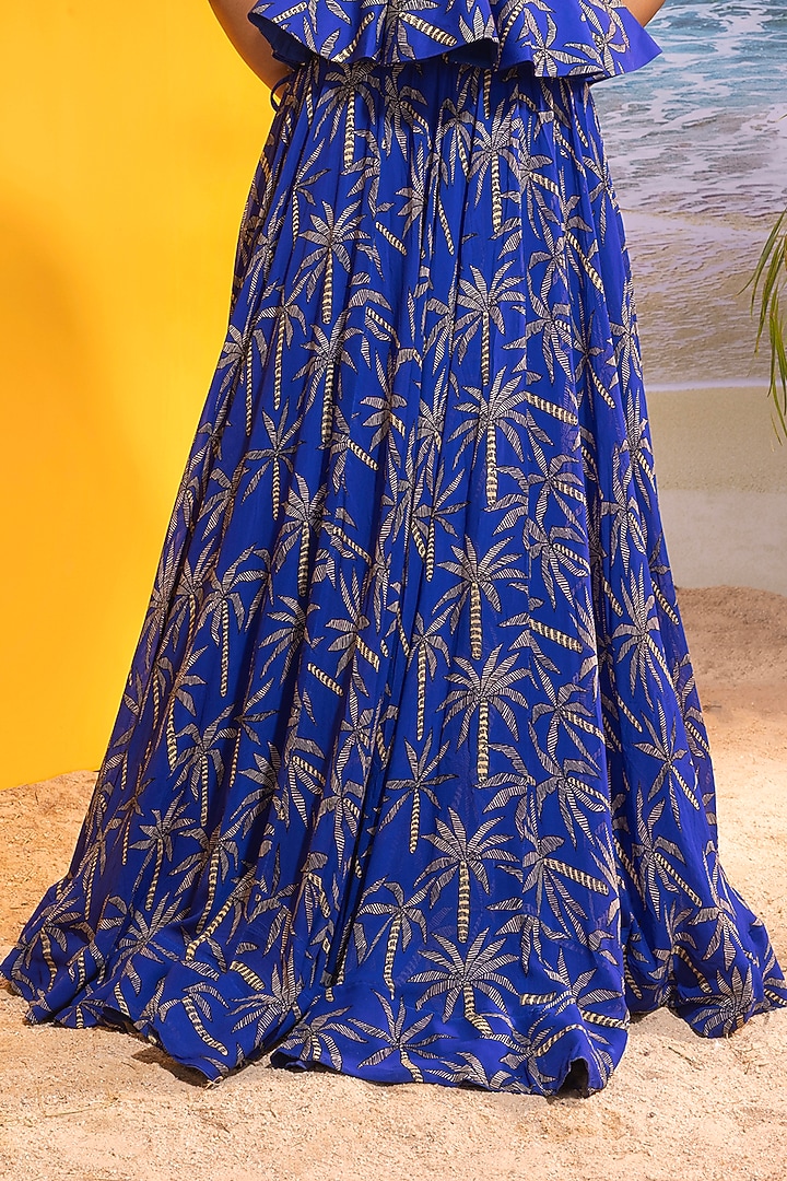 Blue Georgette Printed Skirt Set by Maison Blu at Pernia's Pop Up Shop