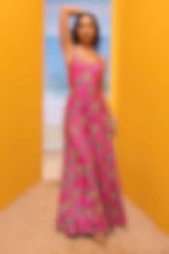Pink Silk Printed & Embellished Tie-Up Jumpsuit by Maison Blu at Pernia's Pop Up Shop