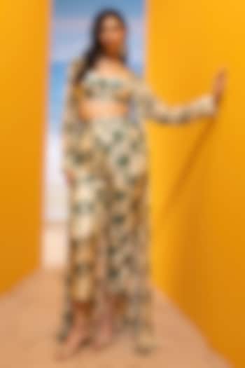 Ivory Georgette Printed Jacket Set by Maison Blu at Pernia's Pop Up Shop