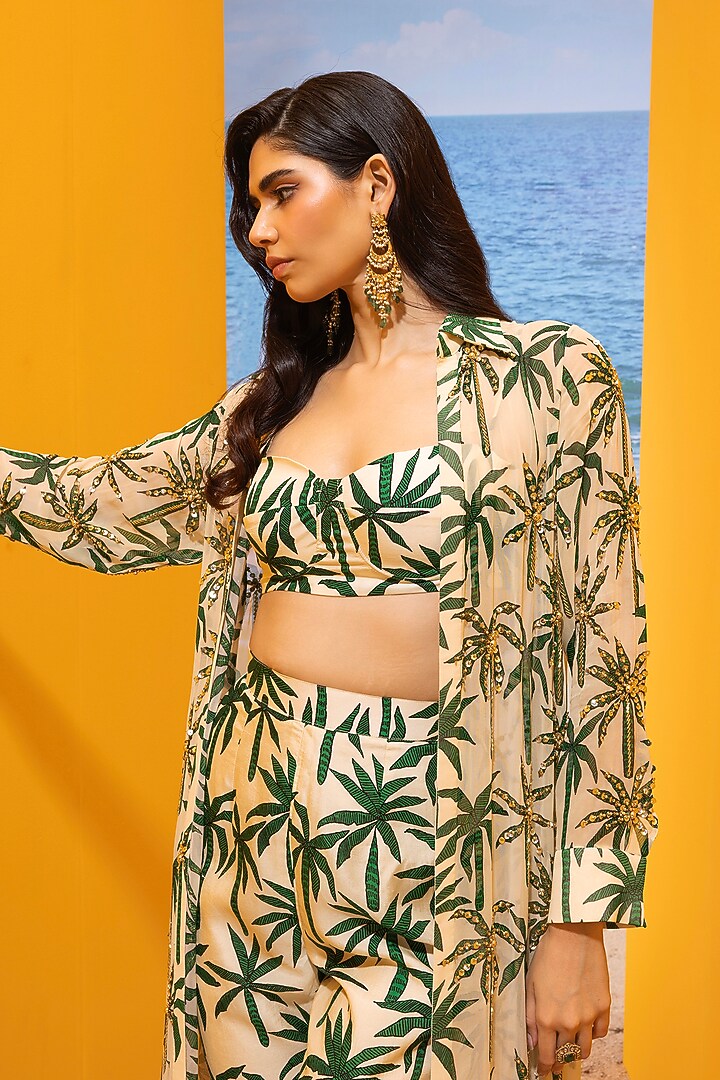 Ivory Georgette Printed Jacket Set by Maison Blu at Pernia's Pop Up Shop