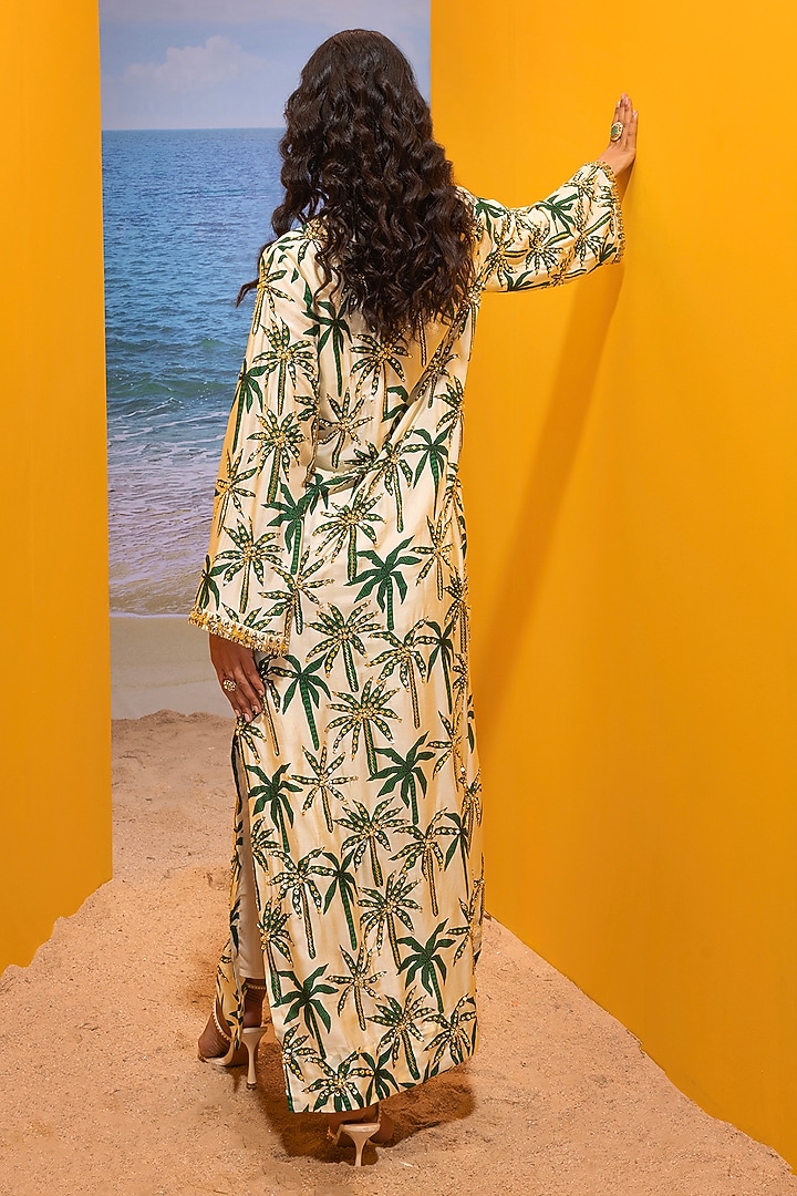 Ivory Silk Printed Printed Slit Kaftan by Maison Blu at Pernia's Pop Up Shop