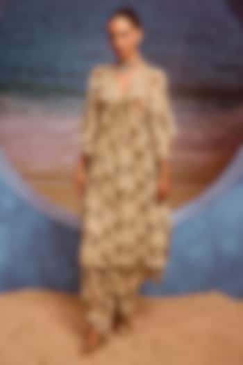 Ivory Georgette Printed Kaftan Set by Maison Blu at Pernia's Pop Up Shop