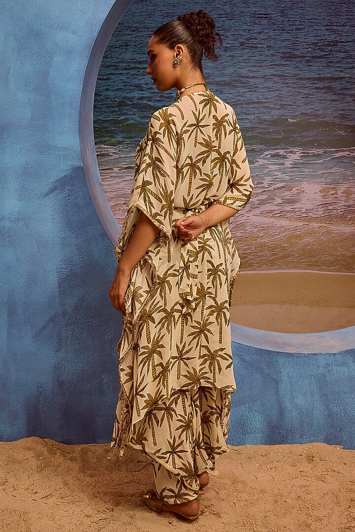 Ivory Georgette Printed Kaftan Set by Maison Blu at Pernia's Pop Up Shop