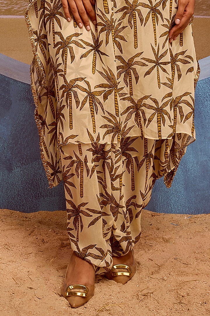 Ivory Georgette Printed Kaftan Set by Maison Blu at Pernia's Pop Up Shop