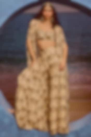 Ivory Georgette Printed Cape Set by Maison Blu at Pernia's Pop Up Shop