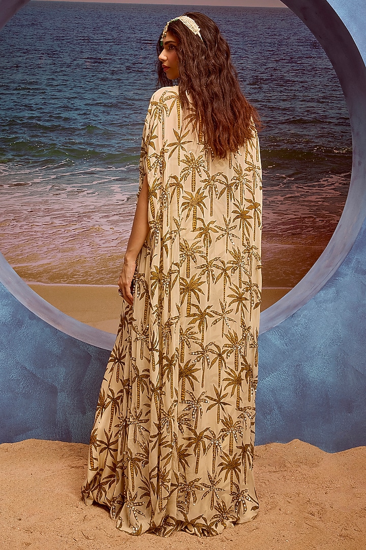 Ivory Georgette Printed Cape Set by Maison Blu at Pernia's Pop Up Shop