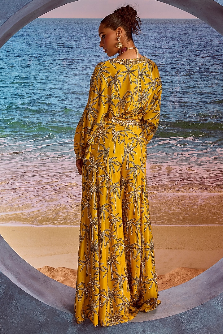 Mustard Silk Printed Wedding Sharara Set by Maison Blu at Pernia's Pop Up Shop