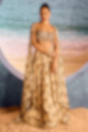 Ivory Georgette Printed Wedding Lehenga Set by Maison Blu at Pernia's Pop Up Shop