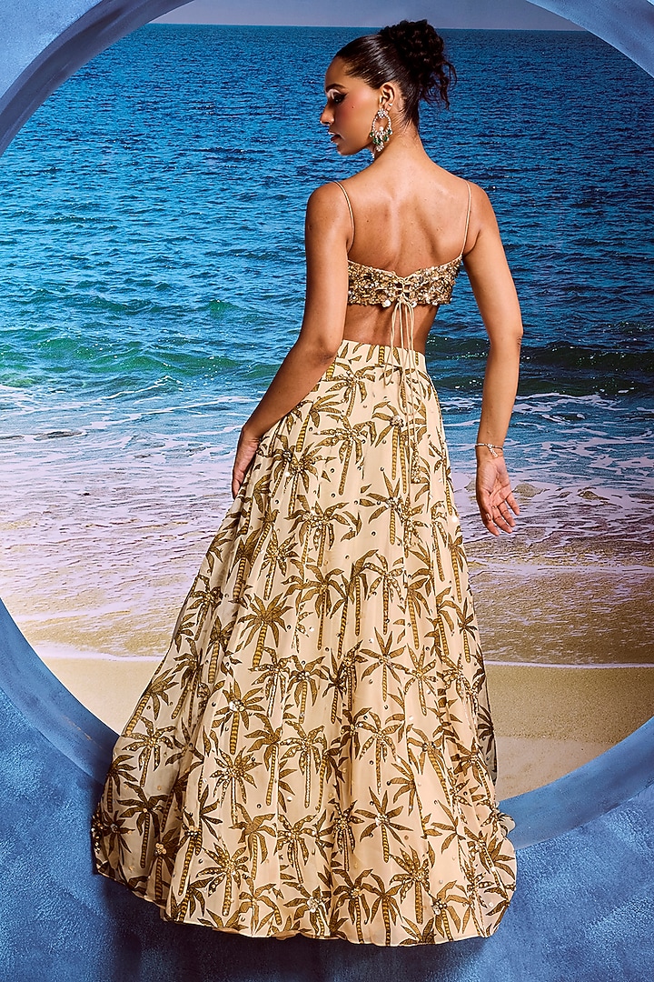 Ivory Georgette Printed Wedding Lehenga Set by Maison Blu at Pernia's Pop Up Shop