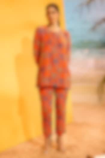 Orange Silk Printed Co-Ord Set by Maison Blu at Pernia's Pop Up Shop