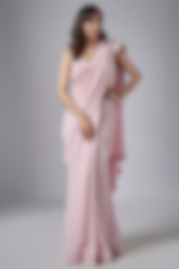 Light Pink Georgette Pre-Stitched Party Wear Saree Set by Maisolos at Pernia's Pop Up Shop