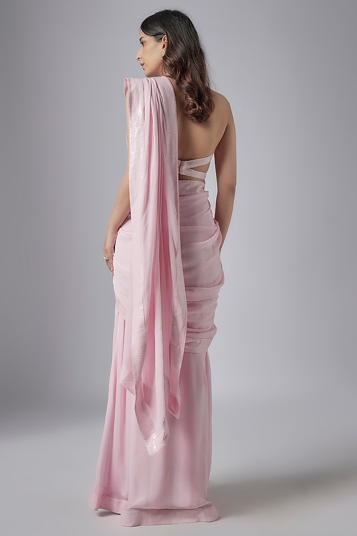 Light Pink Georgette Pre-Stitched Party Wear Saree Set by Maisolos at Pernia's Pop Up Shop